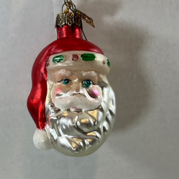 VTG Santa Head Hand Blown Glass Glitter Christmas Tree Ornament 2"x3" - Picture 3 of 4